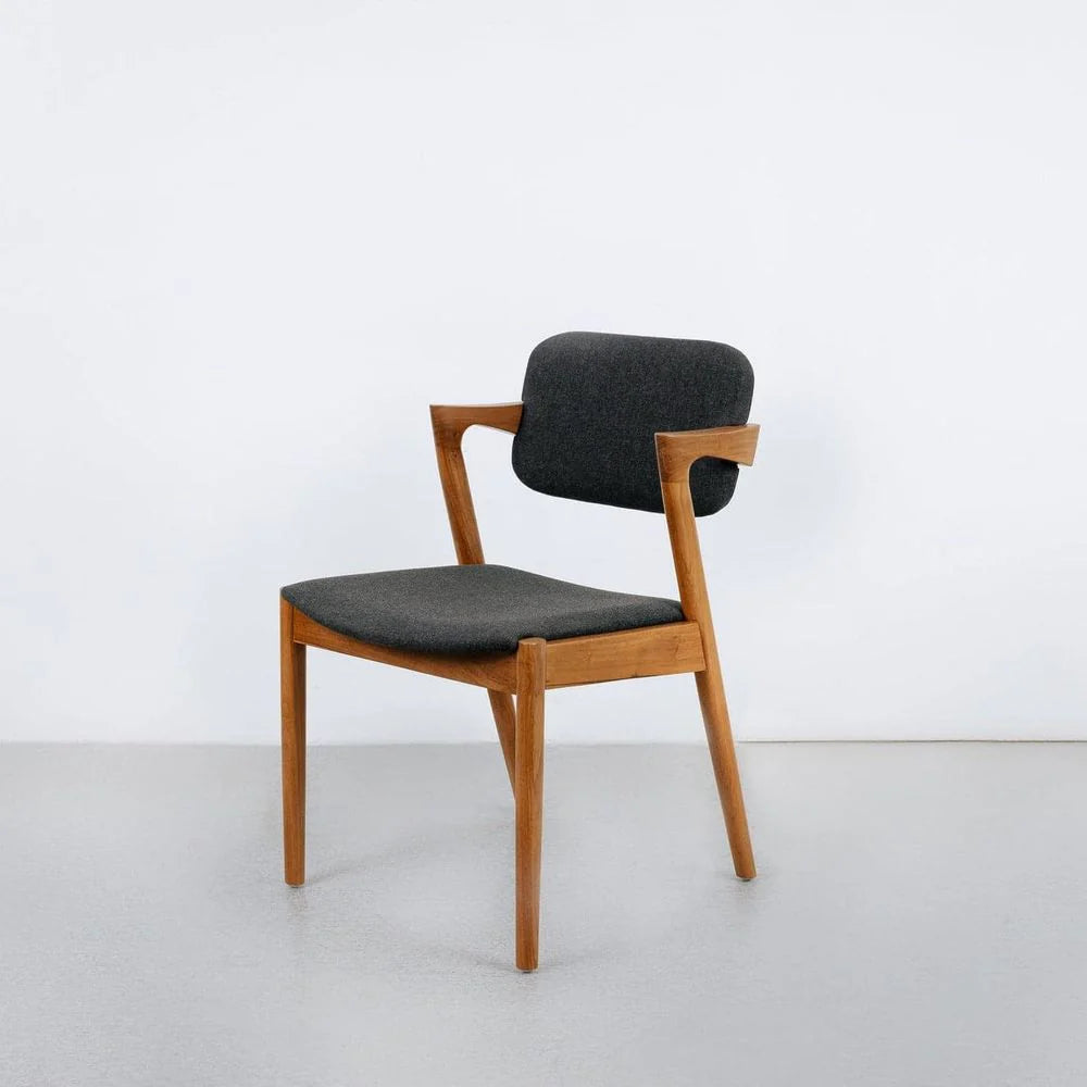 Teak and Fabric Dining Chair in Black and Natural