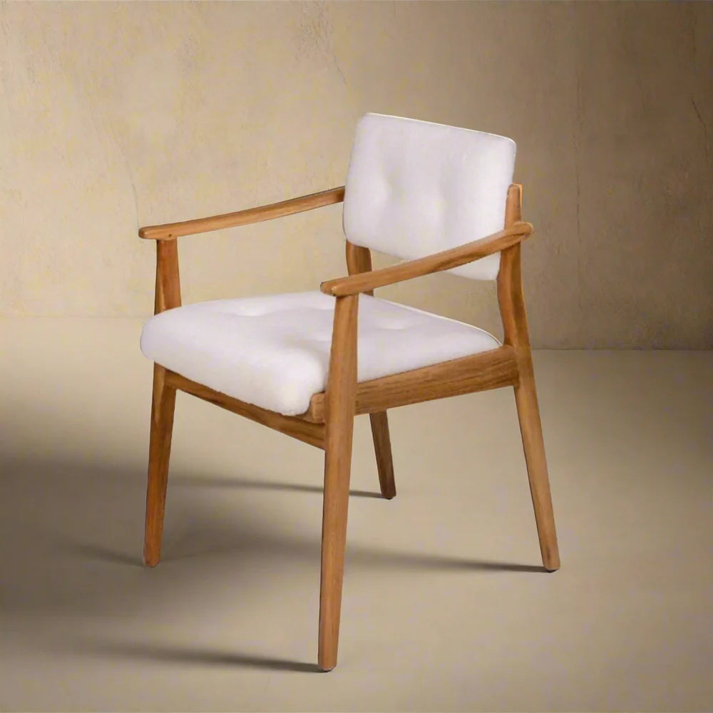 Natural Teak and Fabric Dining Armchair