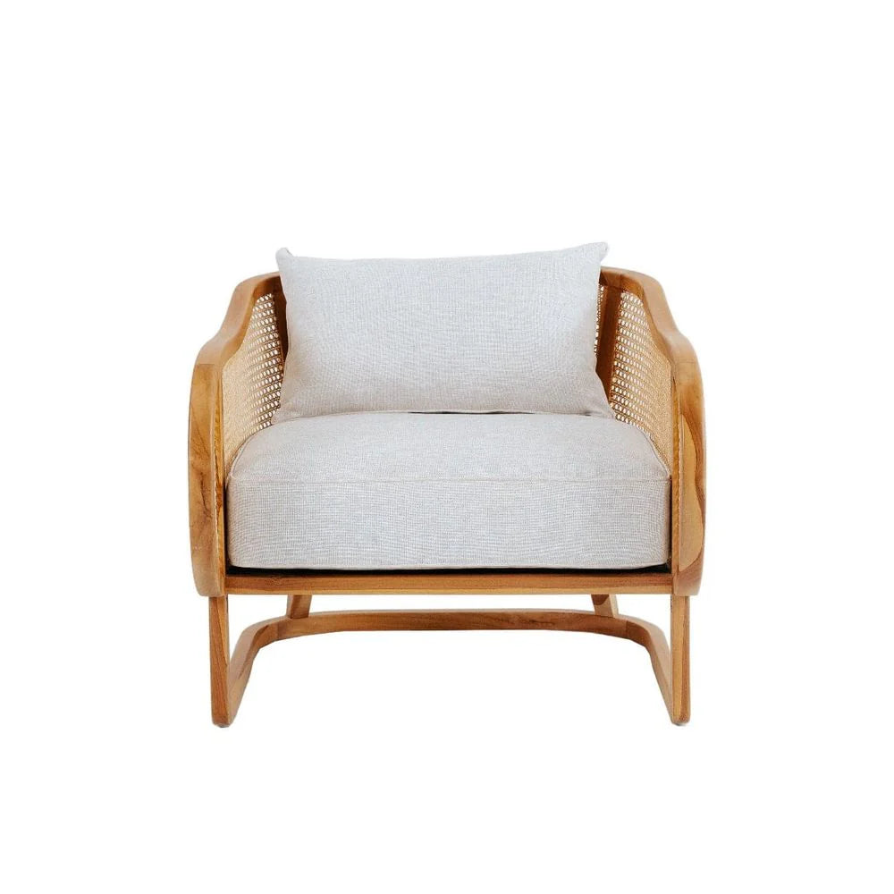 Teak and Rattan Lounge Chair in Natural and Beige