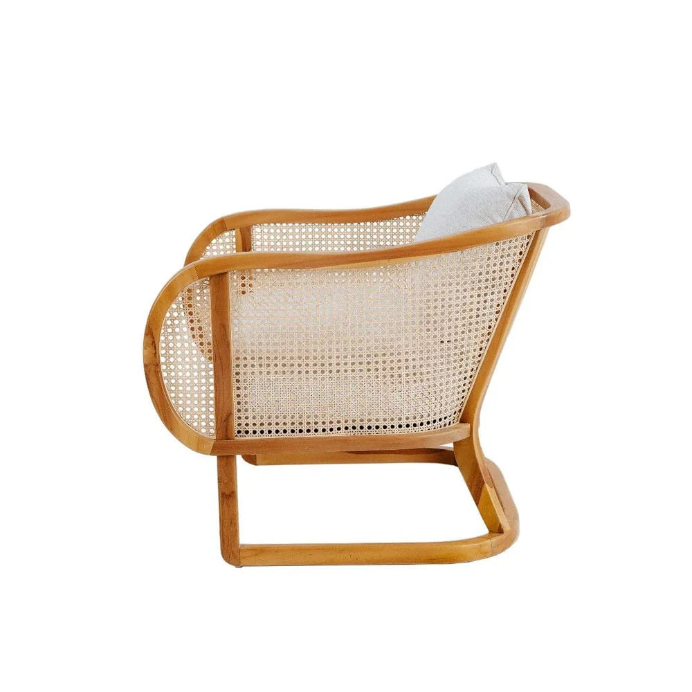 Teak and Rattan Lounge Chair in Natural and Beige