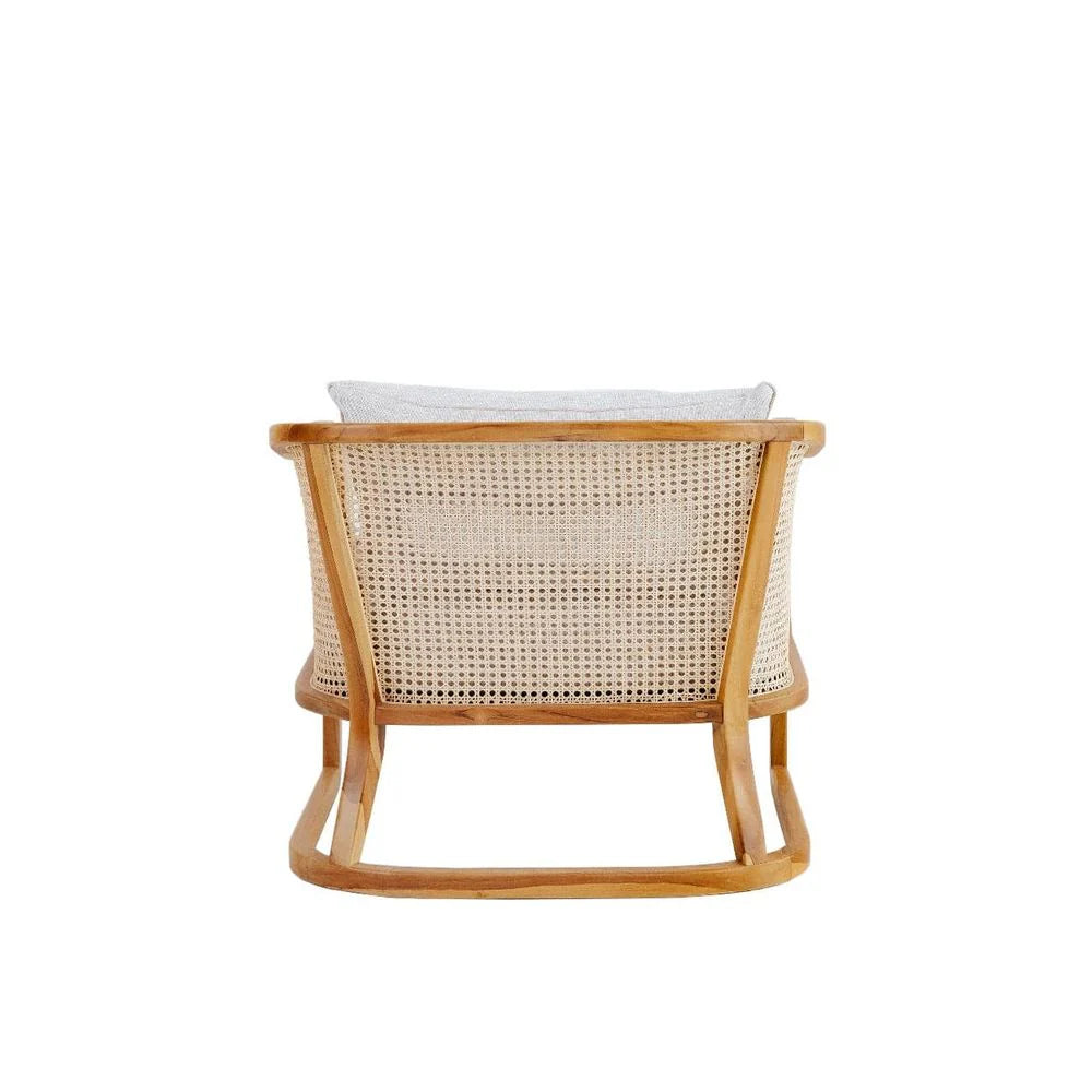 Teak and Rattan Lounge Chair in Natural and Beige