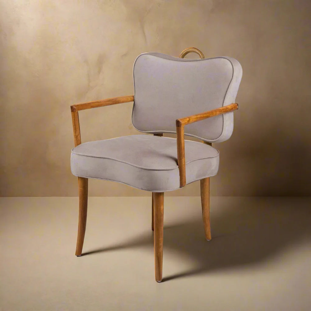 Acacia and Velvet Dining Chair in Natural and Beige – FL1087H-BGE-NEW