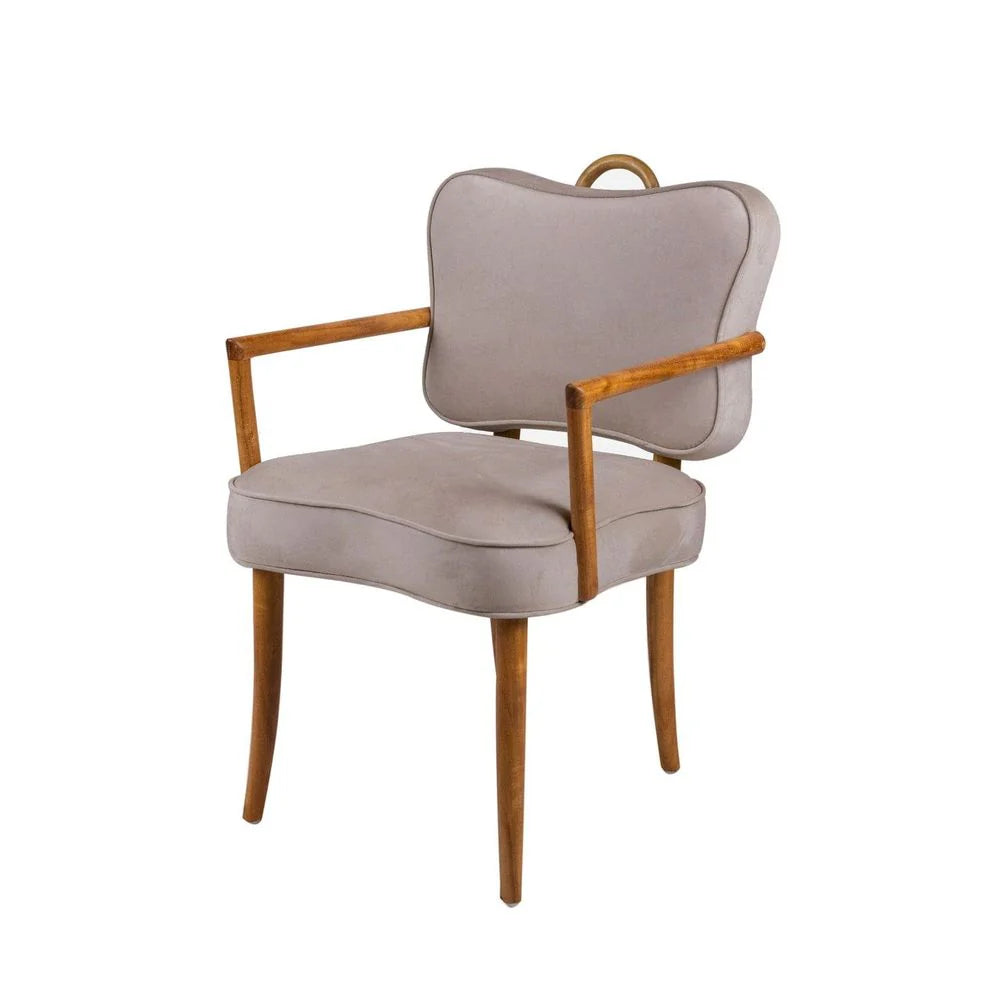 Acacia and Velvet Dining Chair in Natural and Beige – FL1087H-BGE-NEW