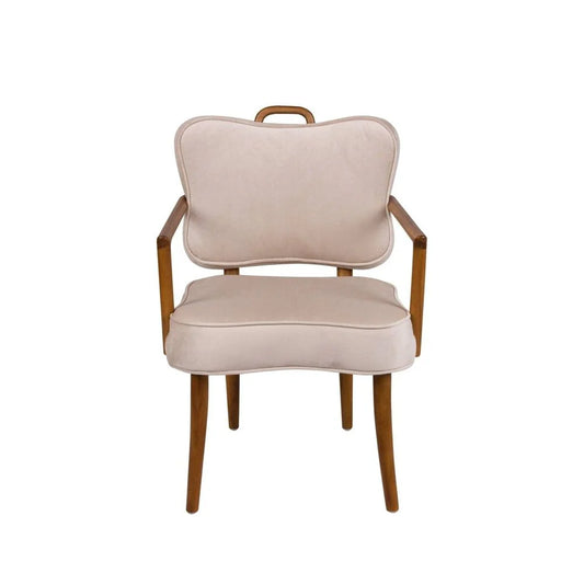 Beige Acacia and Velvet Armchair