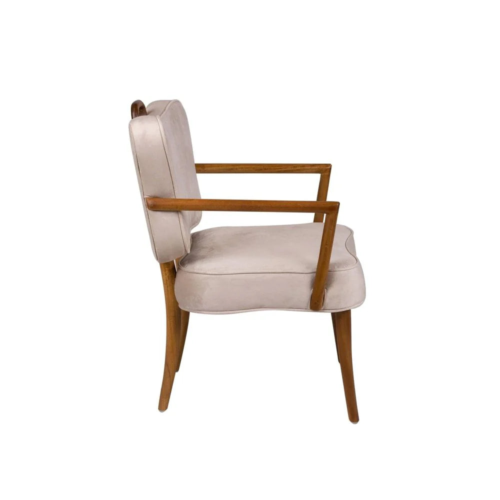 Beige Acacia and Velvet Armchair
