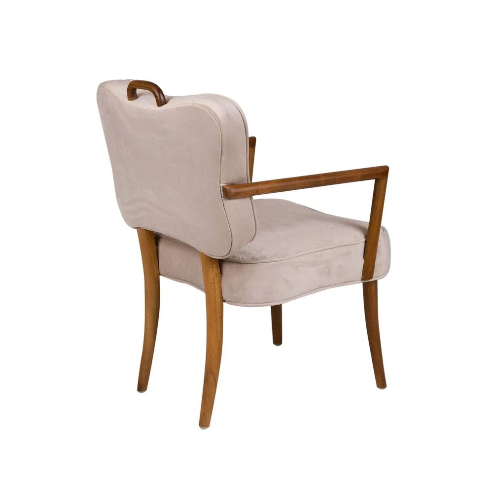 Beige Acacia and Velvet Armchair