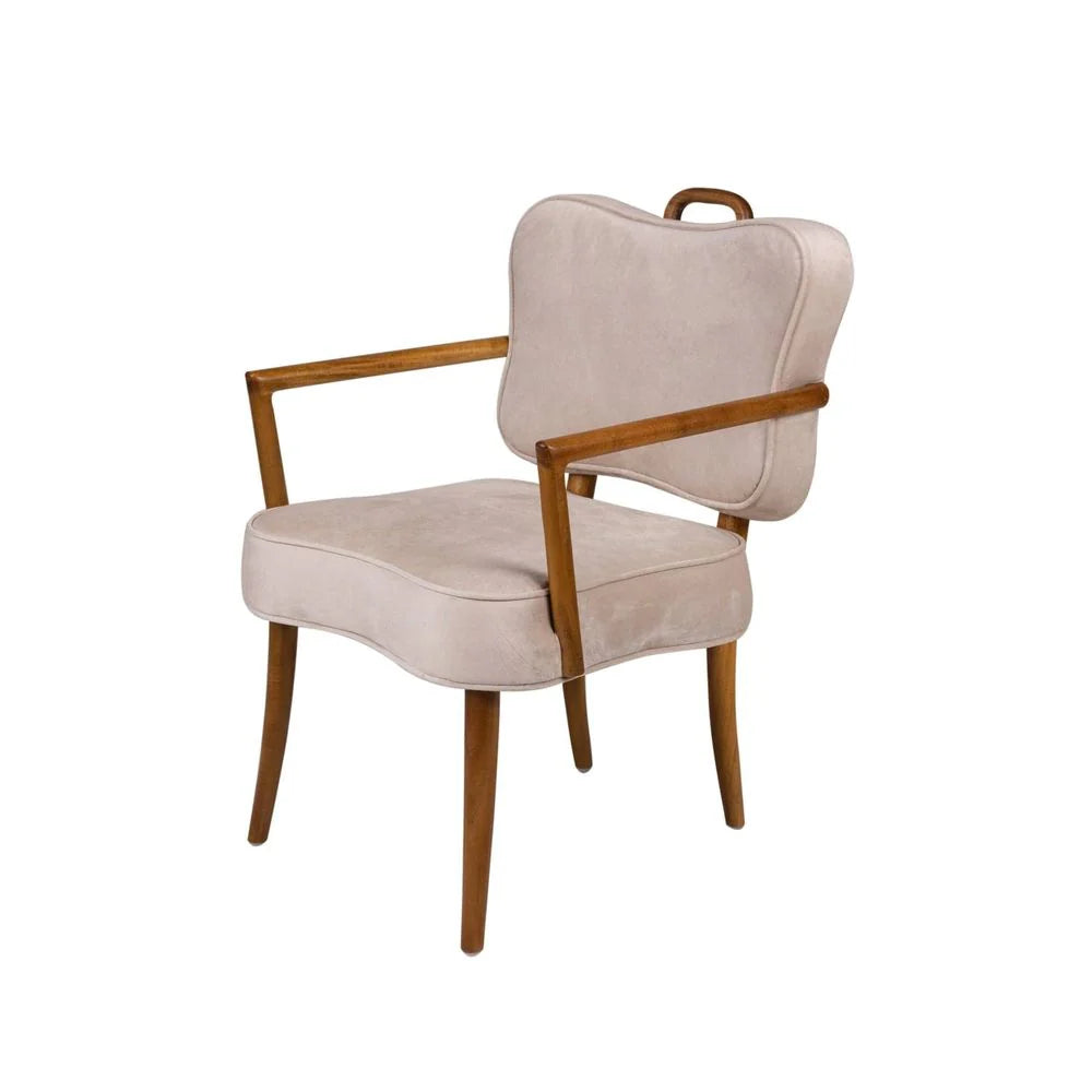 Beige Acacia and Velvet Armchair