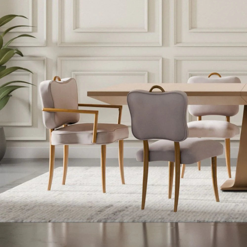 Acacia and Velvet Dining Chair in Natural and Beige – FL1087H-BGE-NEW