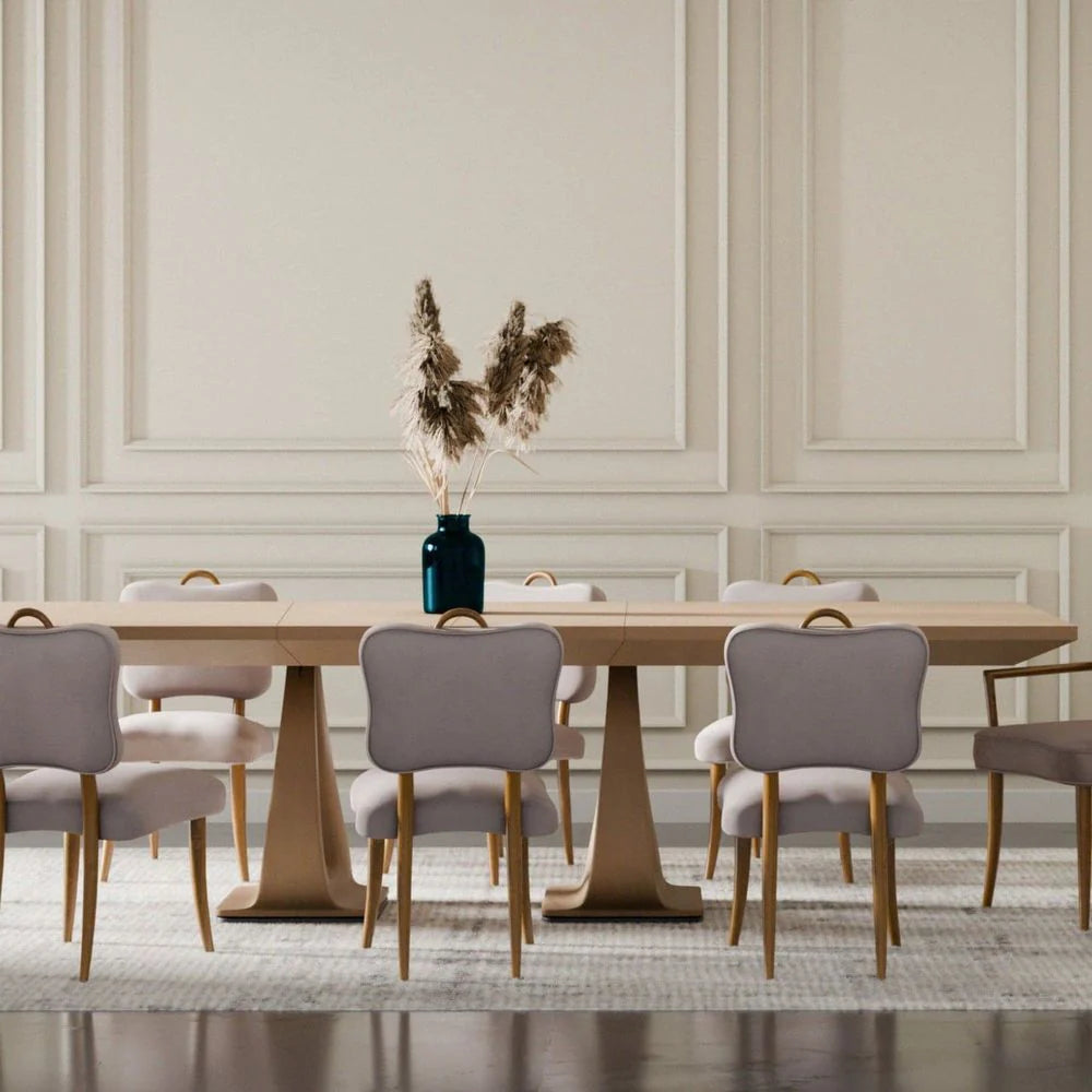 Acacia and Velvet Dining Chair in Natural and Beige – FL1088H-BGE