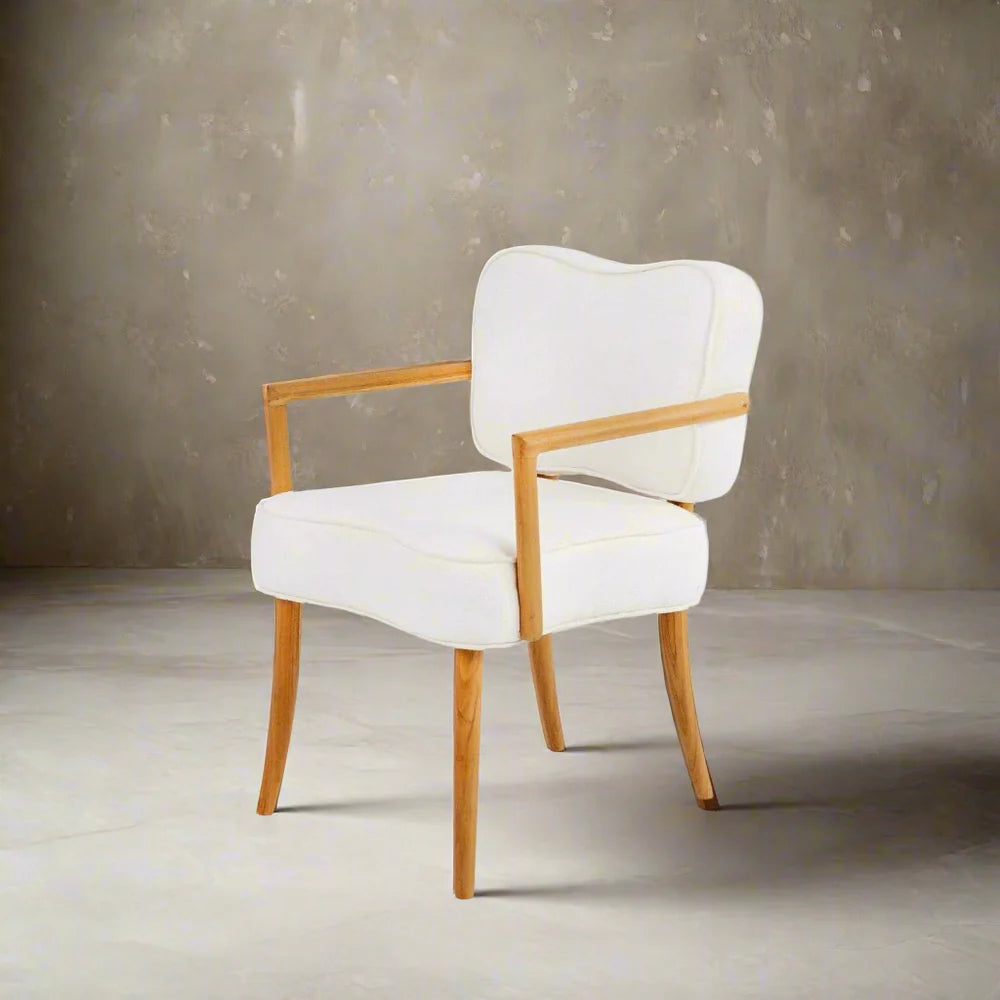 Teak and Fabric Dining Armchair in Natural and Ivory