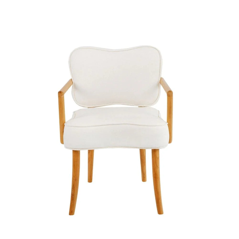 Teak and Fabric Dining Armchair in Natural and Ivory