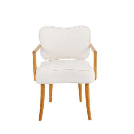 Teak and Fabric Dining Armchair in Natural and Ivory