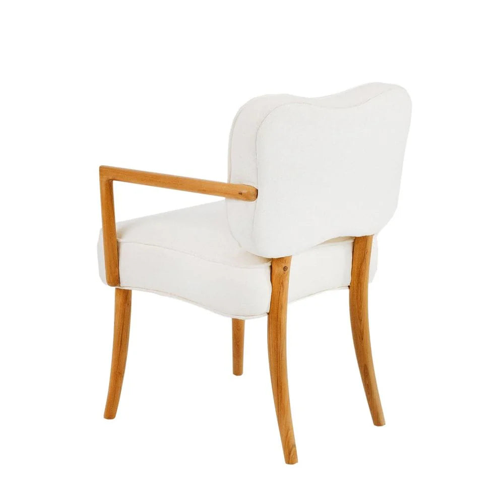 Teak and Fabric Dining Armchair in Natural and Ivory