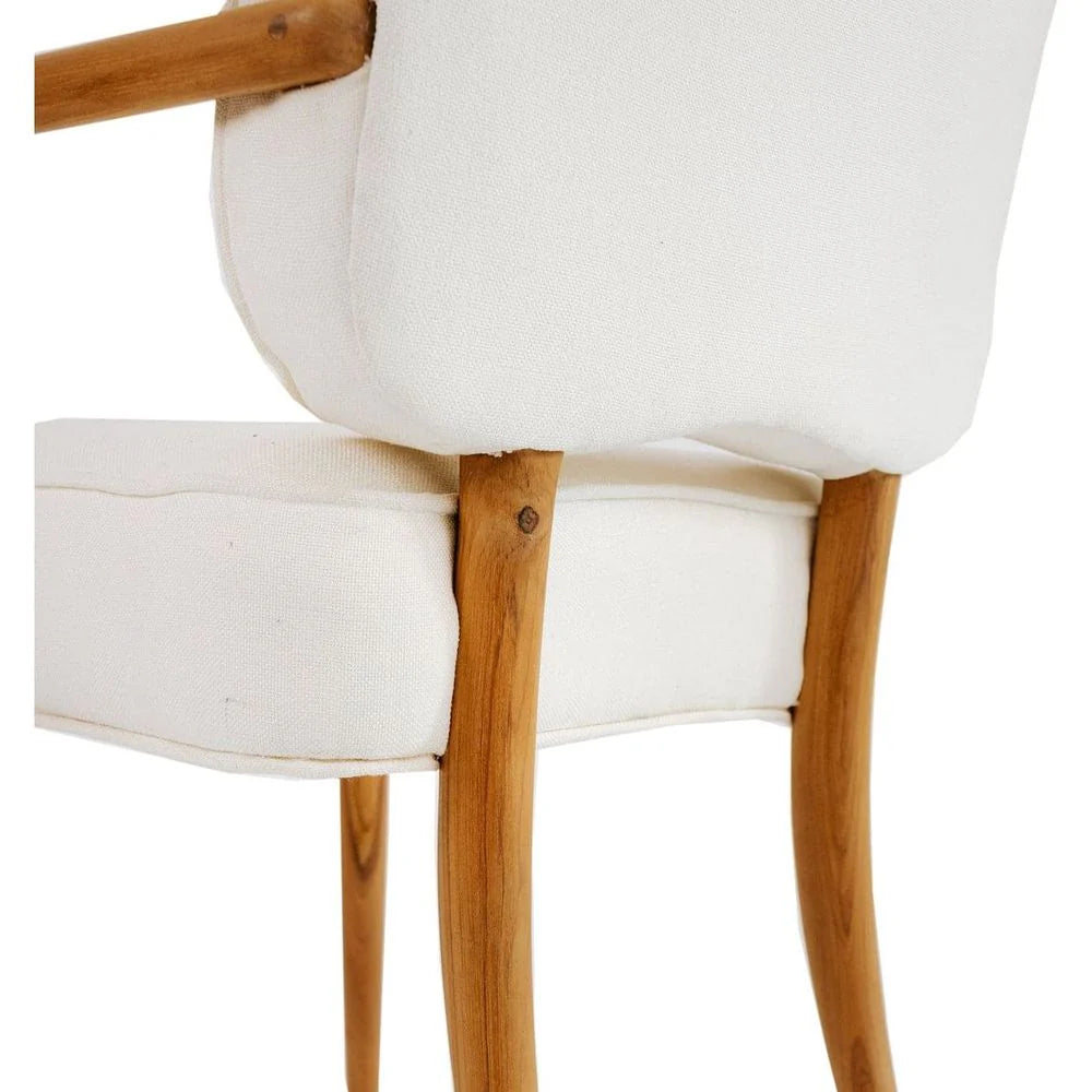 Teak and Fabric Dining Armchair in Natural and Ivory