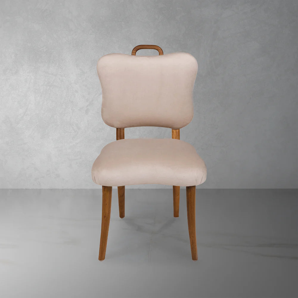 Acacia and Velvet Dining Chair in Natural and Beige – FL1088H-BGE