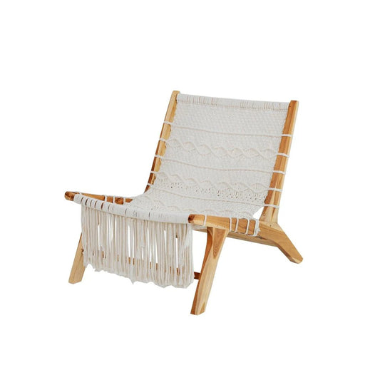 Teak Lounge Chair in White and Natural