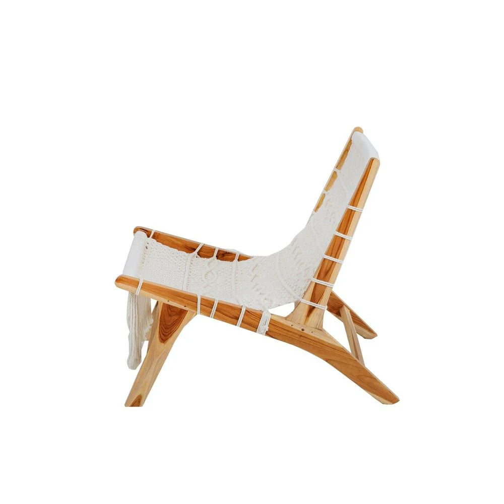 Teak Lounge Chair in White and Natural
