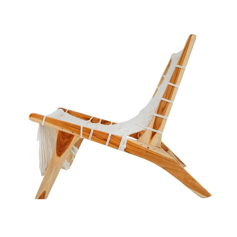 Teak Lounge Chair in White and Natural