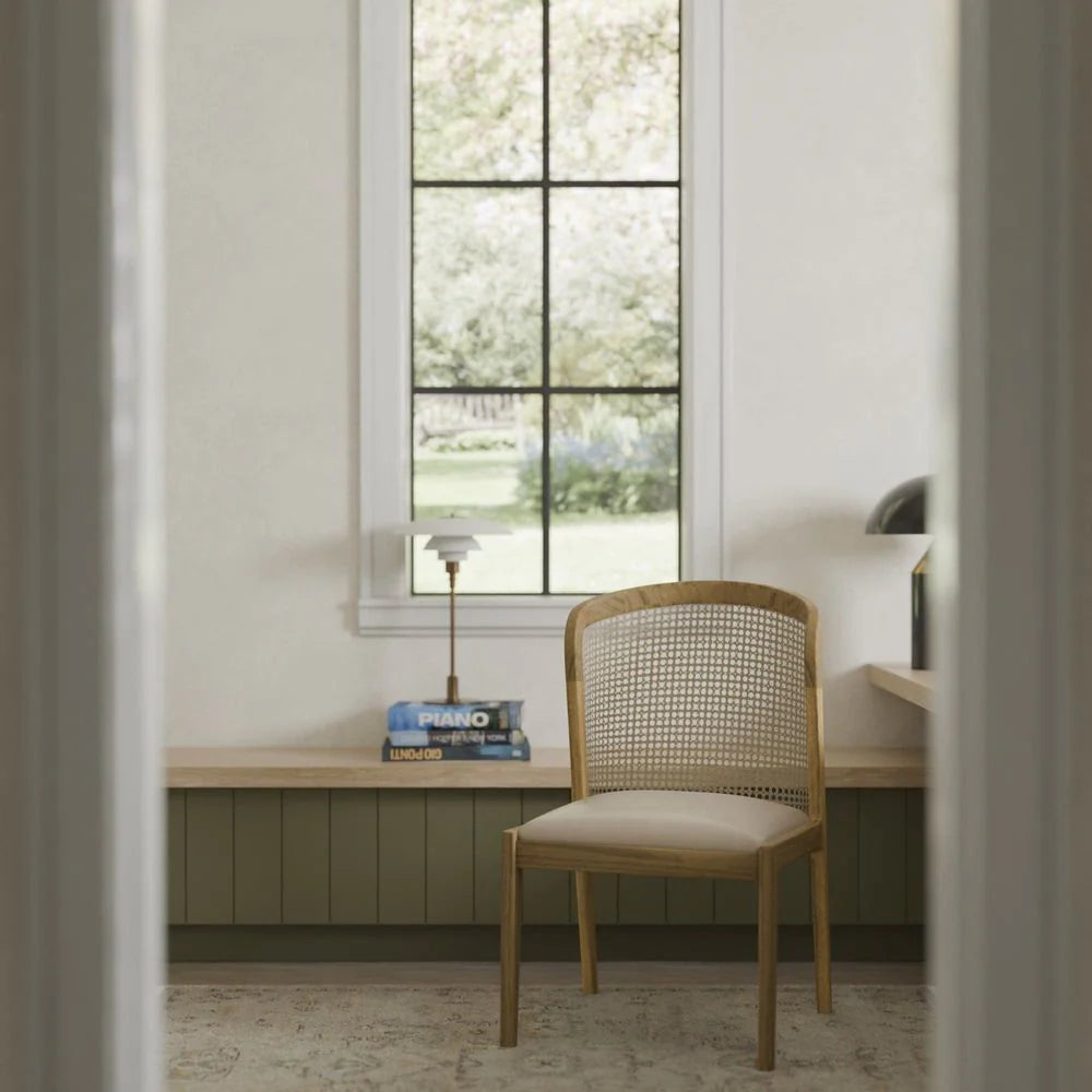 Wood and Synthetic Rattan Dining Chair in Natural and Beige