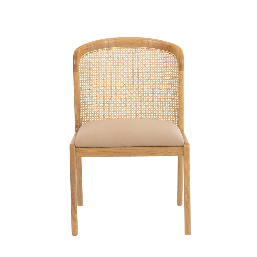 Wood and Synthetic Rattan Dining Chair in Natural and Beige