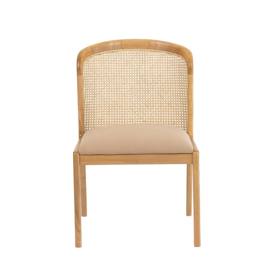 Wood and Synthetic Rattan Dining Chair in Natural and Beige