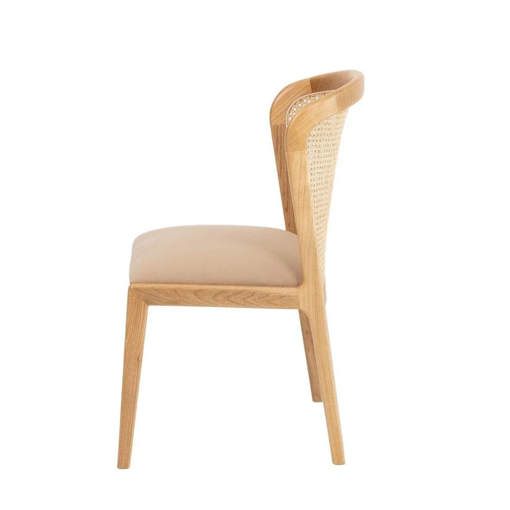 Wood and Synthetic Rattan Dining Chair in Natural and Beige