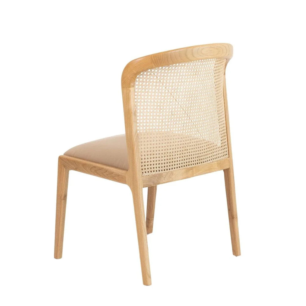 Wood and Synthetic Rattan Dining Chair in Natural and Beige
