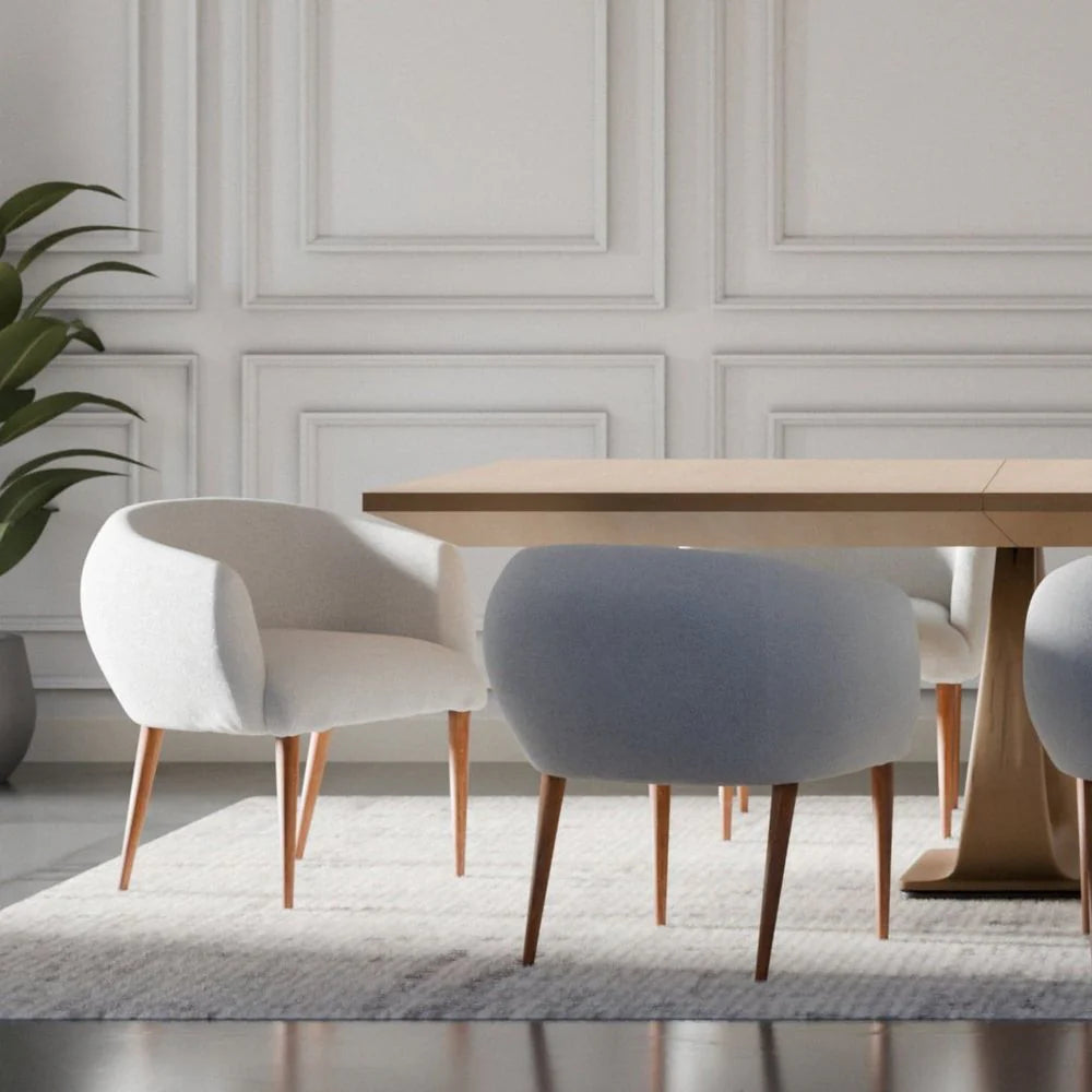 Ivory Teak and Fabric Dining Chair