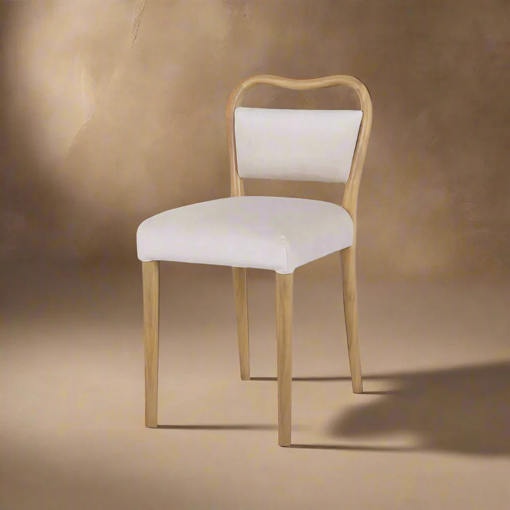 Beige Acacia and Velvet Dining Chair