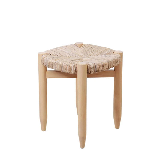 Teak and Banana Leaf Stool in Natural and Ivory