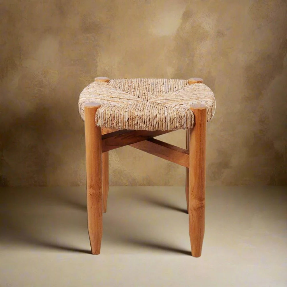 Natural Teak and Banana Leaf Stool