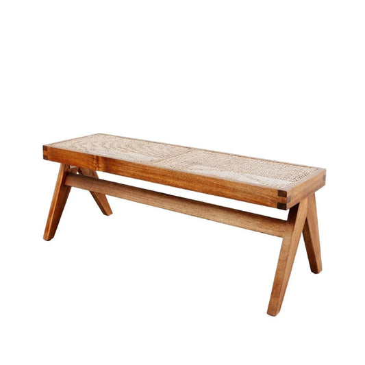 Natural Acacia and Rattan Bench, 48-Inch