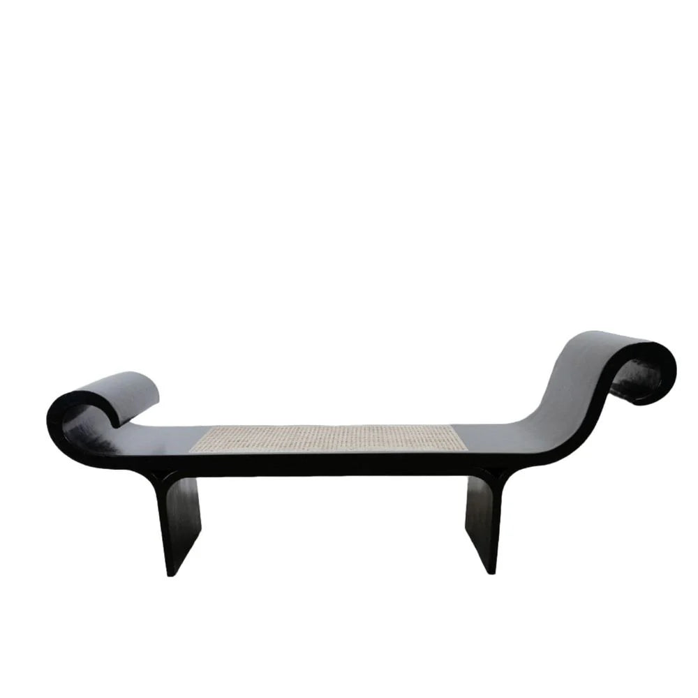 Natural Solid Teak and Rattan Bench, 79.5-Inch