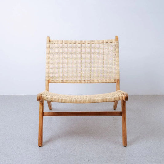 Natural Teak and Rattan Lounge Chair