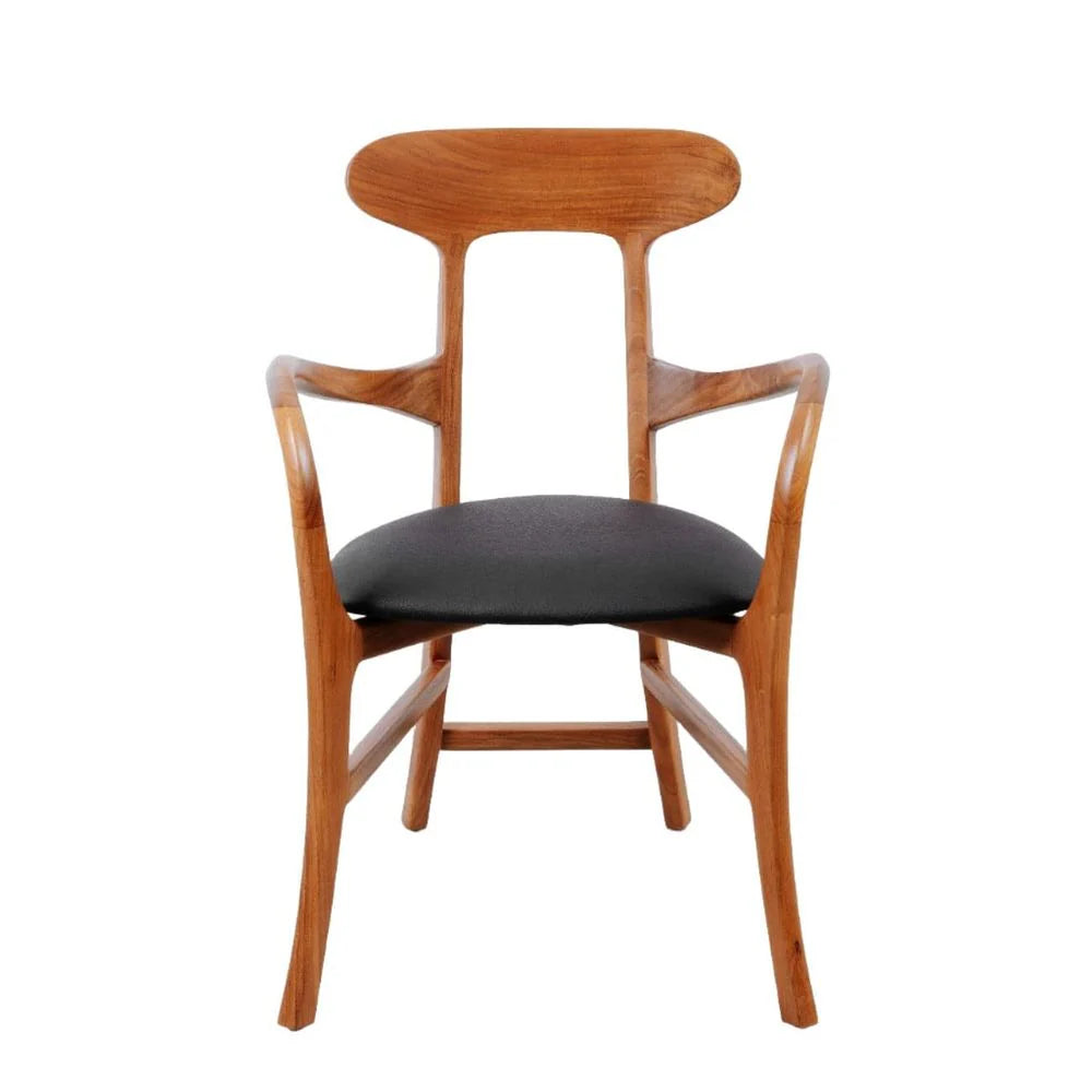 Teak and Leather Dining Chair in Natural and Black