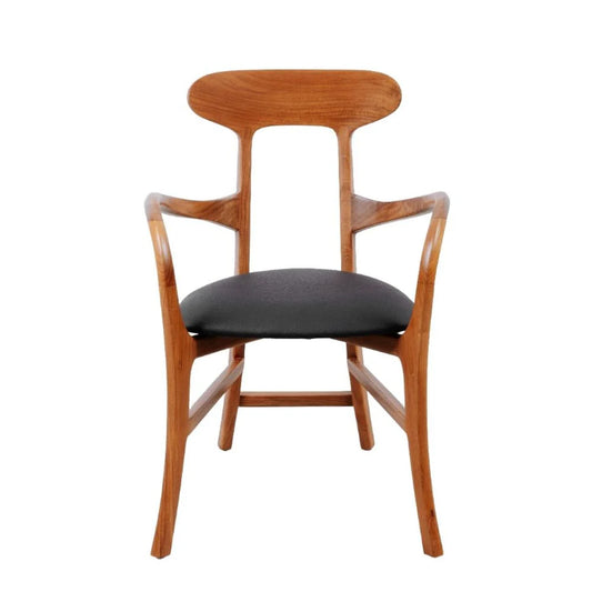 Teak and Leather Dining Chair in Natural and Black