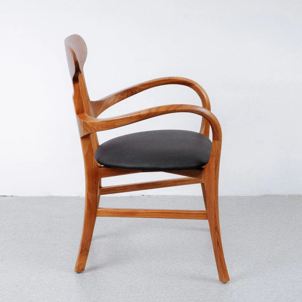 Teak and Leather Dining Chair in Natural and Black