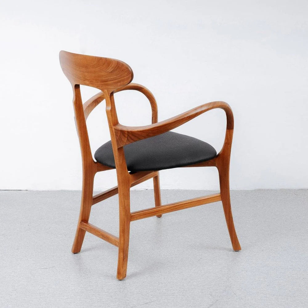 Teak and Leather Dining Chair in Natural and Black