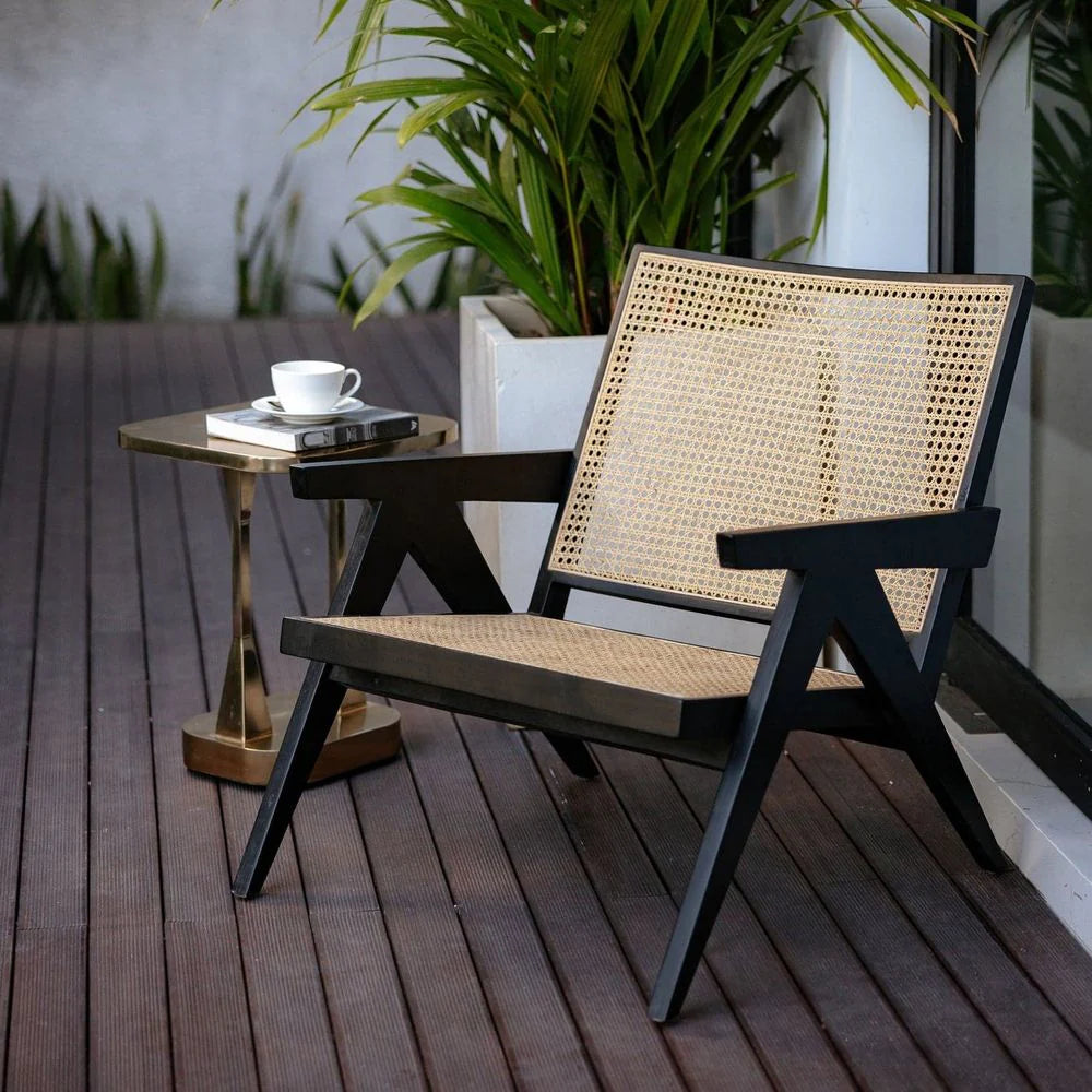 Black Acacia and Rattan Lounge Chair