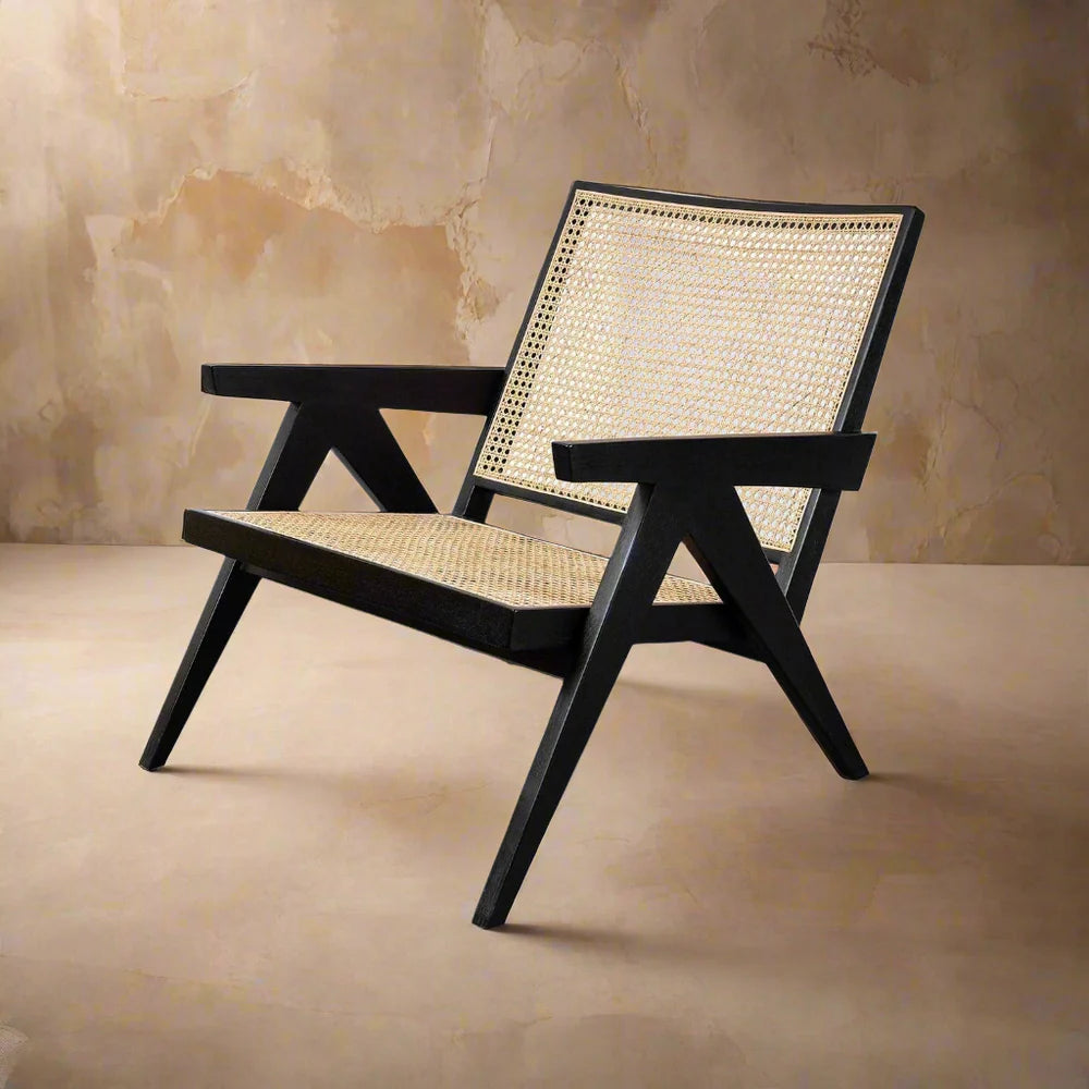 Black Acacia and Rattan Lounge Chair