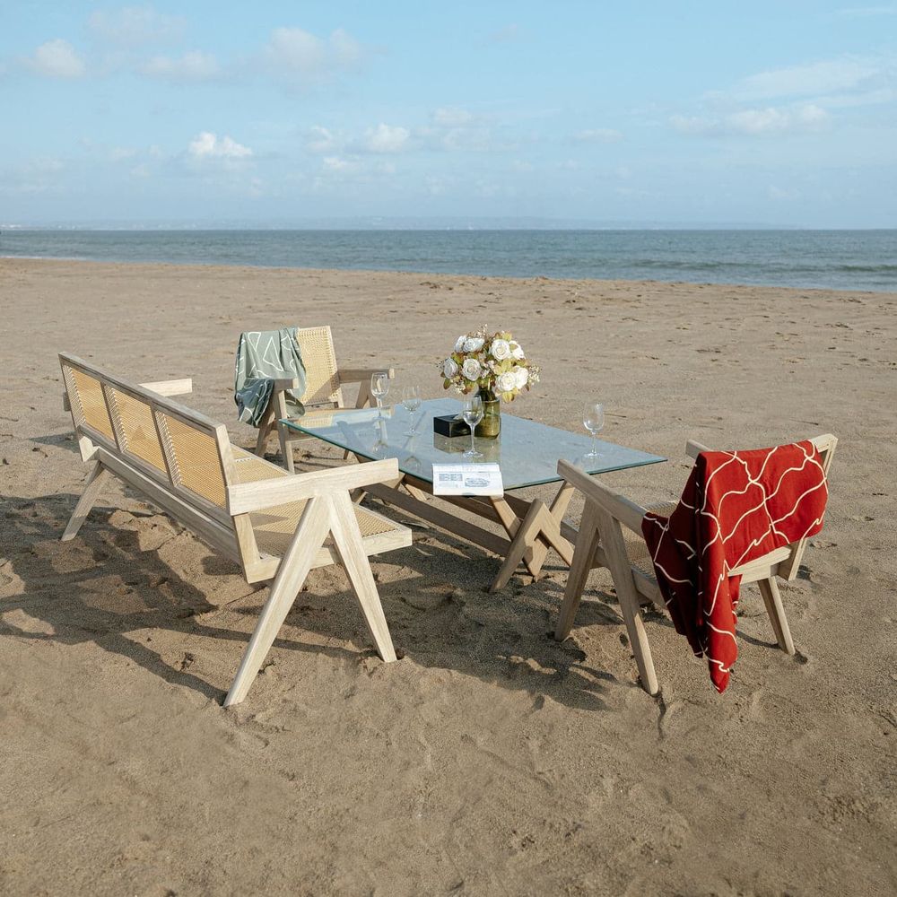 Grey Teak and Rattan Lounge Chair