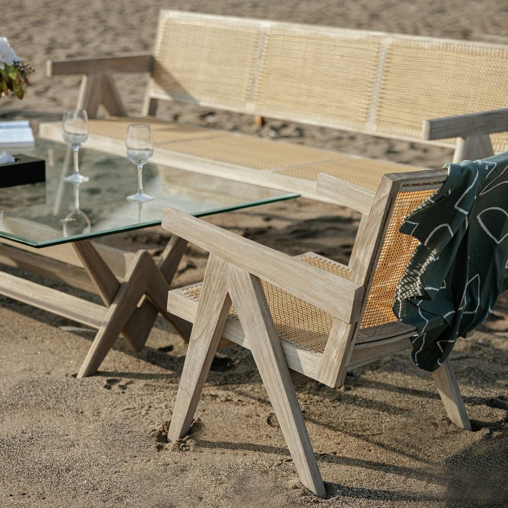 Grey Teak and Rattan Lounge Chair