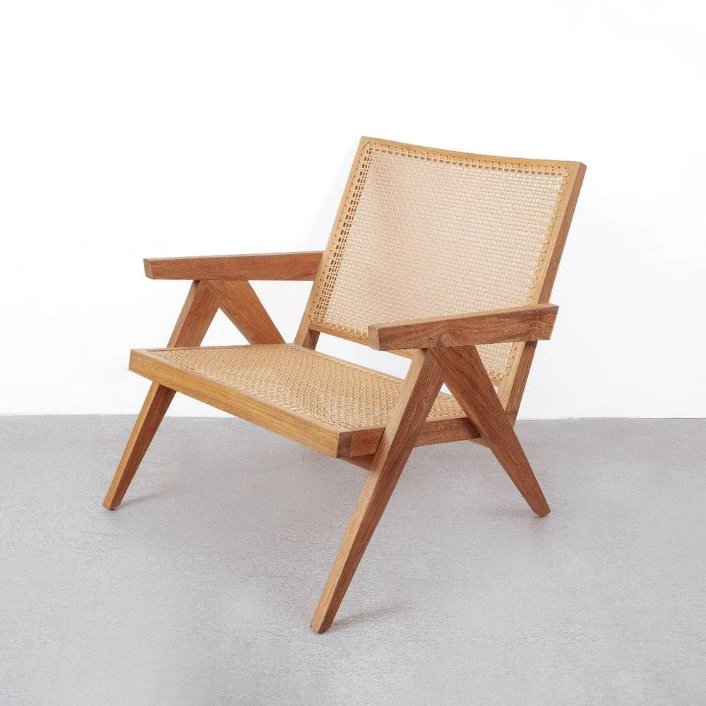 Natural Teak and Synthetic Rattan Lounge Chair