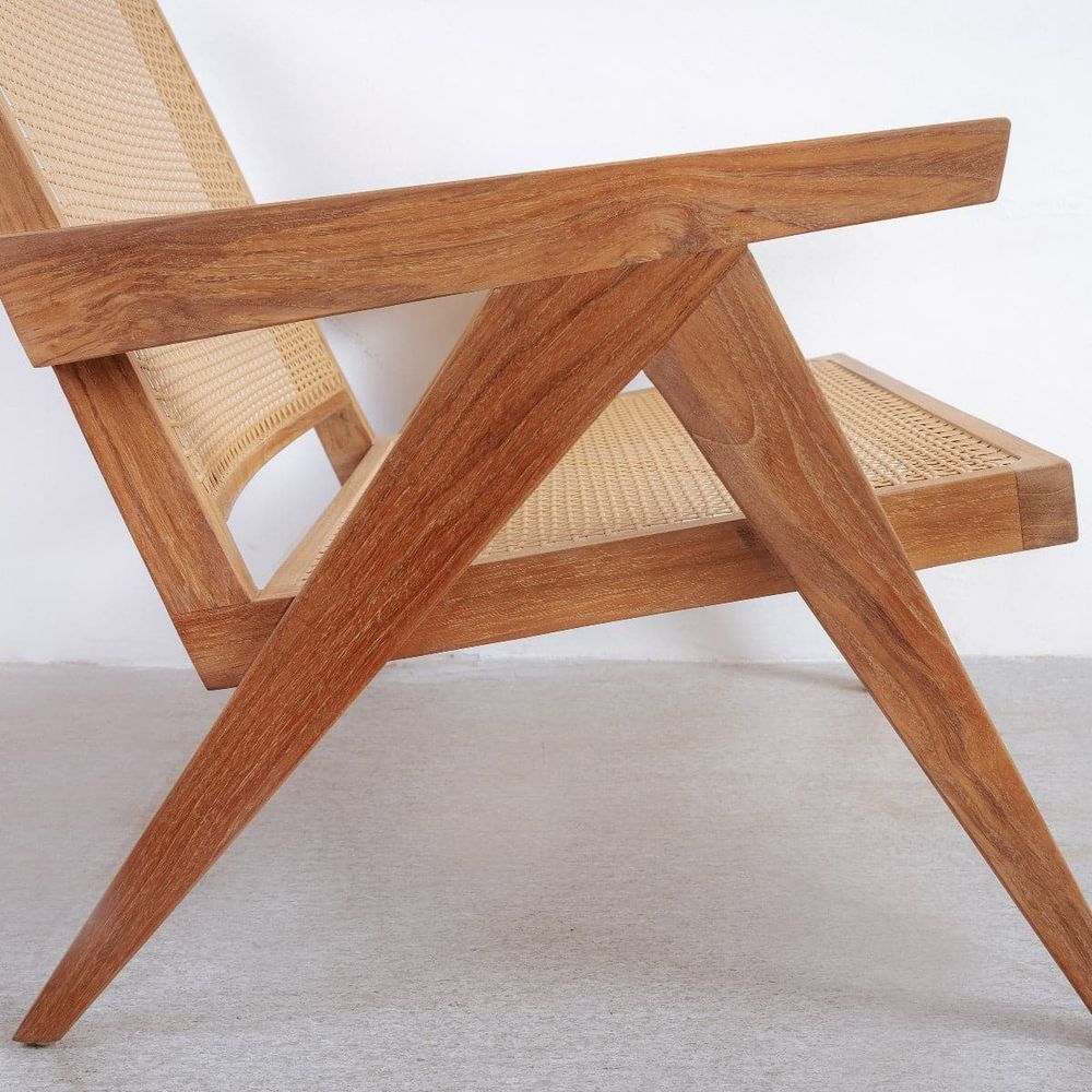 Natural Teak and Synthetic Rattan Lounge Chair
