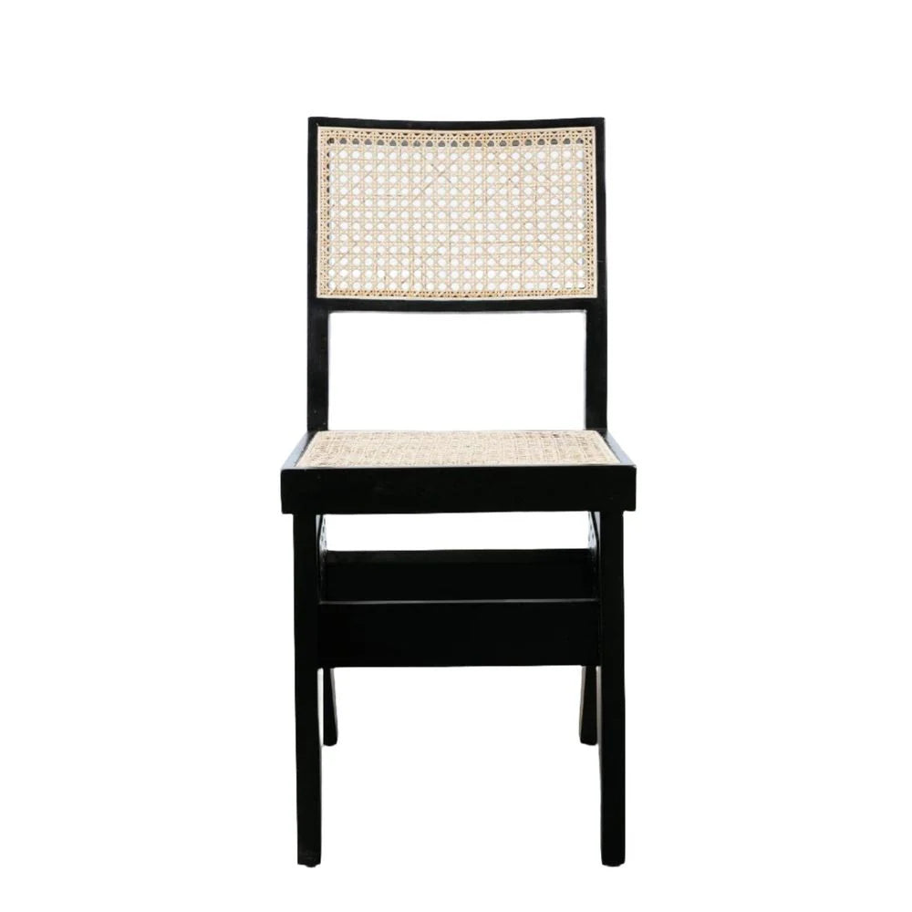 Acacia and Rattan Side Chair in Black and Natural