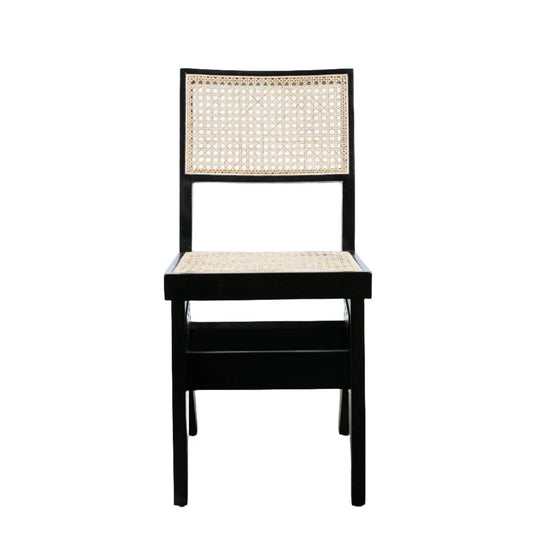 Acacia and Rattan Side Chair in Black and Natural