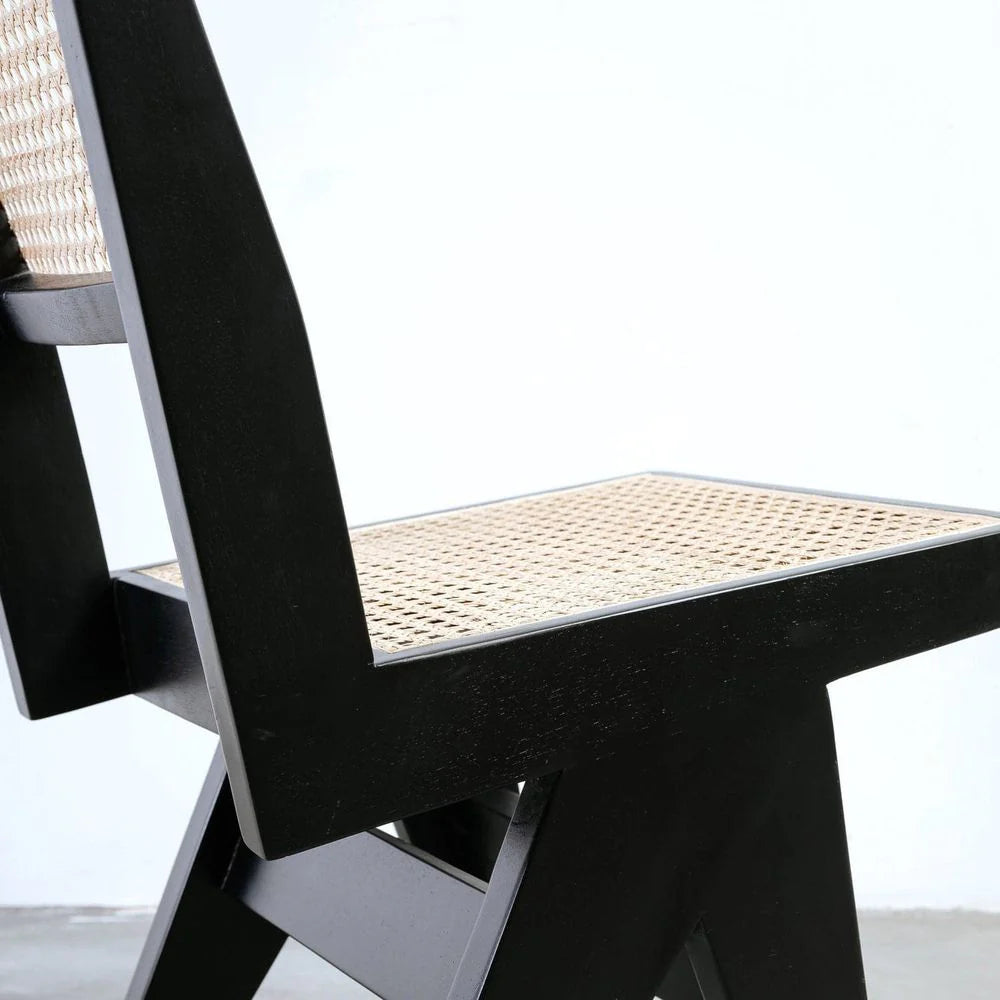 Acacia and Rattan Side Chair in Black and Natural