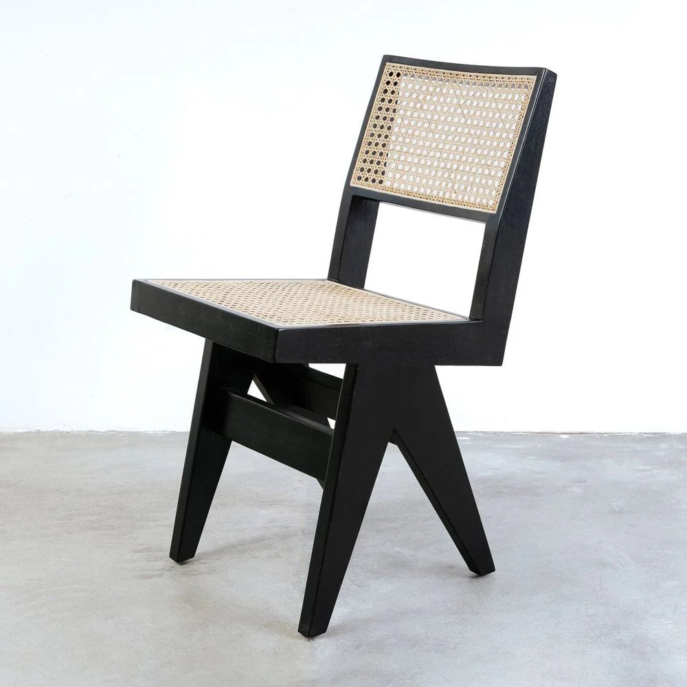 Acacia and Rattan Side Chair in Black and Natural