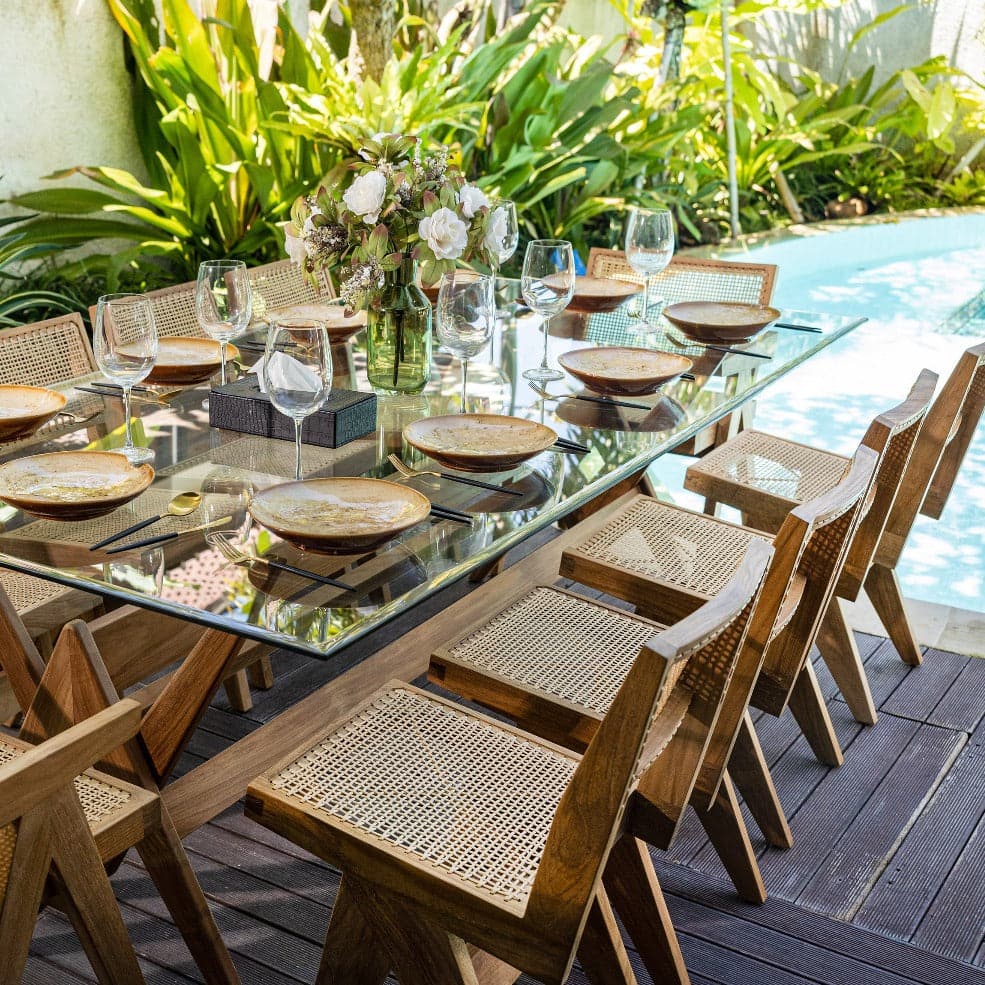 Natural Teak and Synthetic Rattan Dining Chair