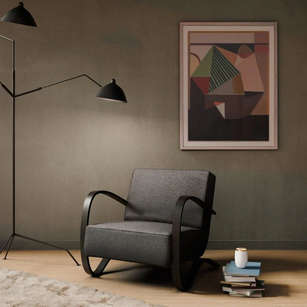 Teak and Fabric Lounge Chair in Grey and Black – FL1320GREY